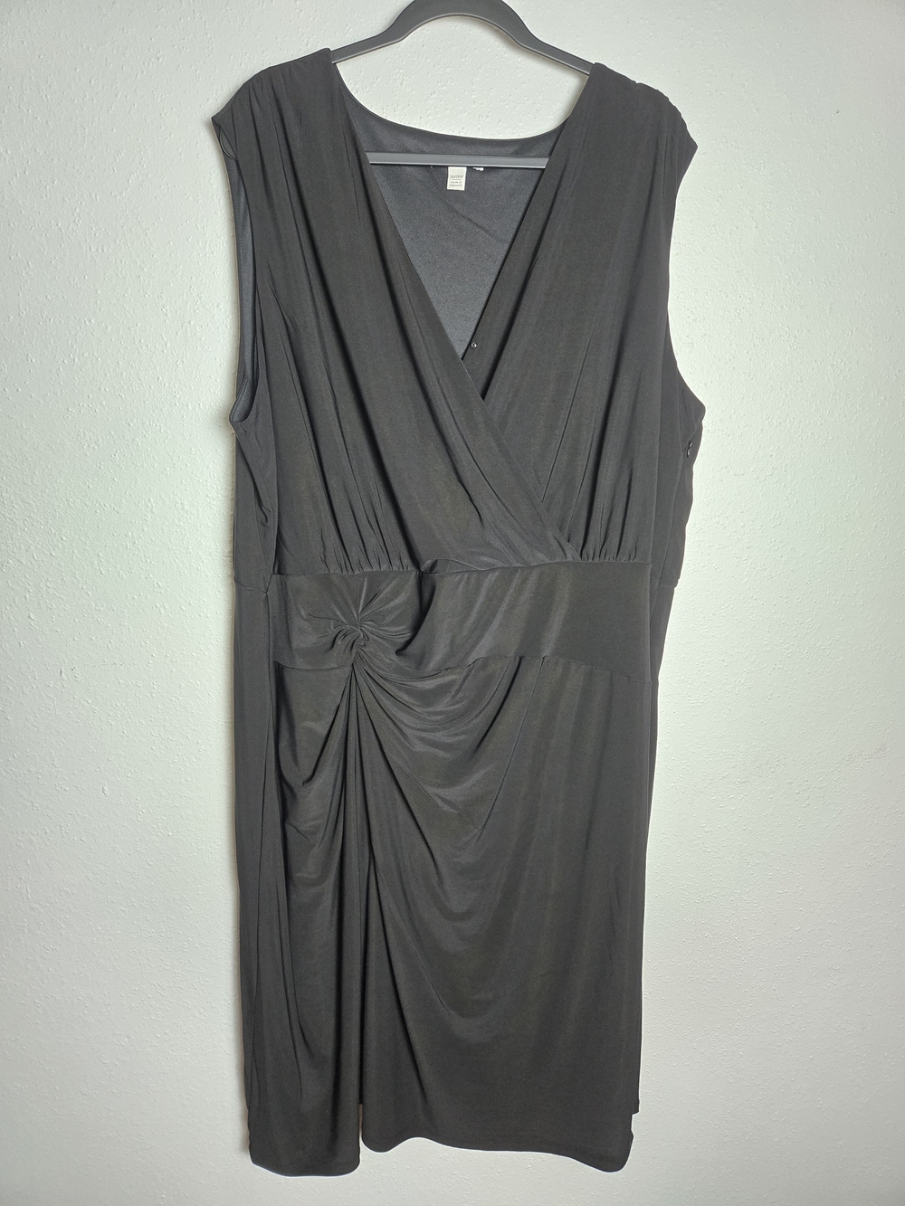 Sleeveless Black Faux-Wrap Knot Detail Dress Cato